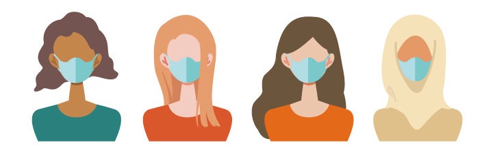 Symbolbild vier unterschiedliche Frauen mit Mundschutz